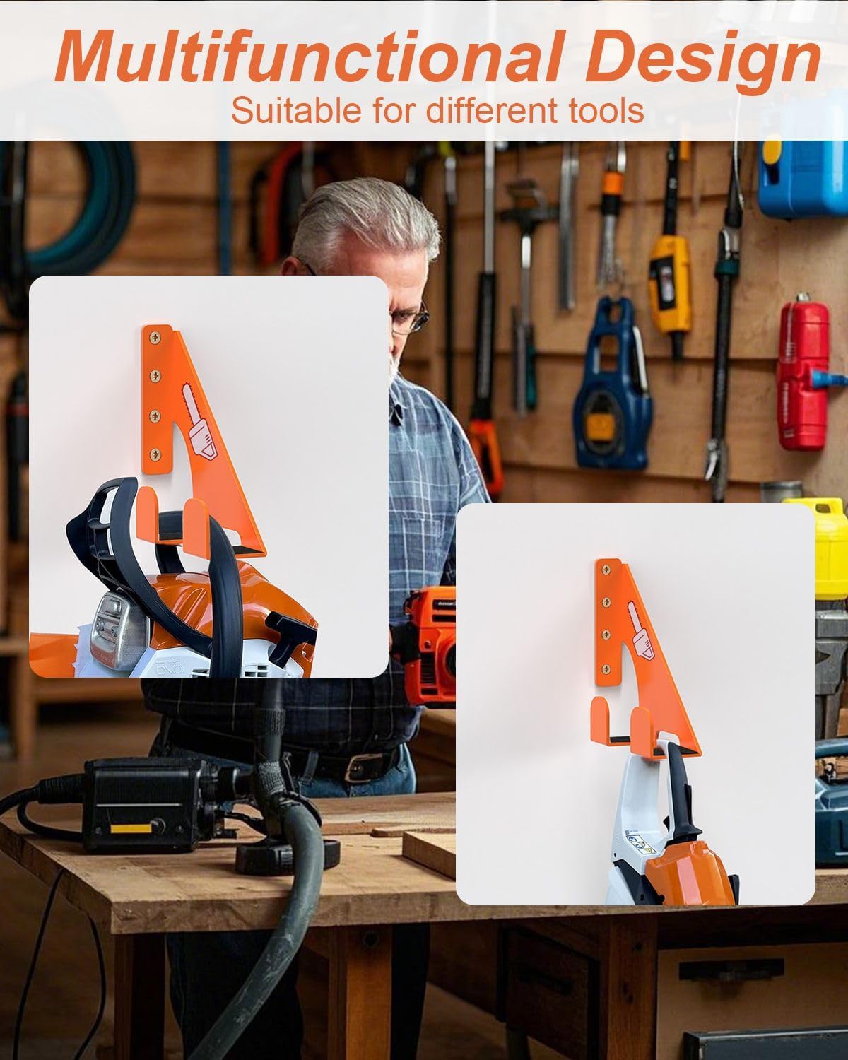 Chainsaw Holder - 180LB Heavy-Duty Alloy Steel Wall Mount Set, Chainsaw Accessories, Universal Fit for Stihl, Husqvarna, Echo Saws, Rust-Proof & Space-Saving Design (Garage, Workshop)