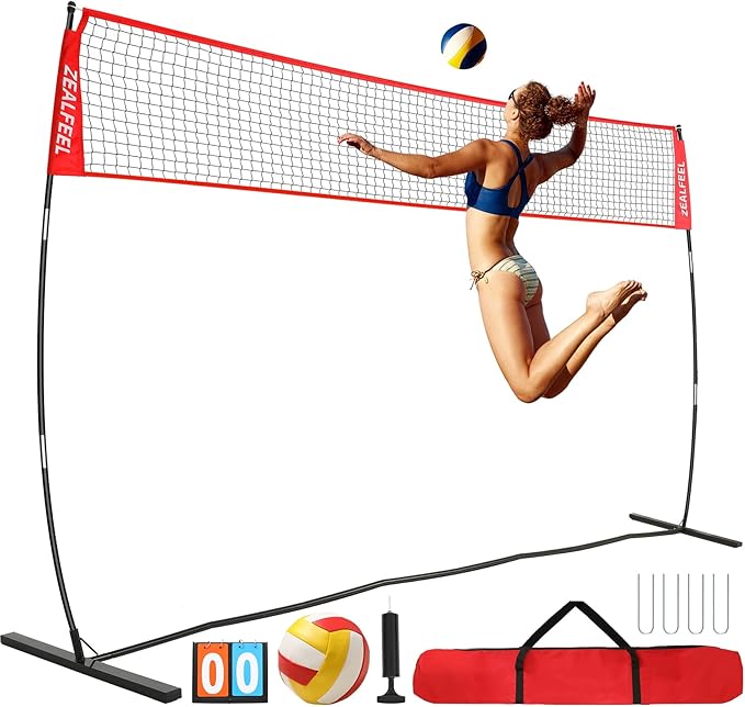 Volleyball Net, 12ft/20ft Training Set Height Adjustable, Portable Freestanding Practice for Hitting or Serving Drills, Pop up With Carry Bag for Backyard or Outdoor