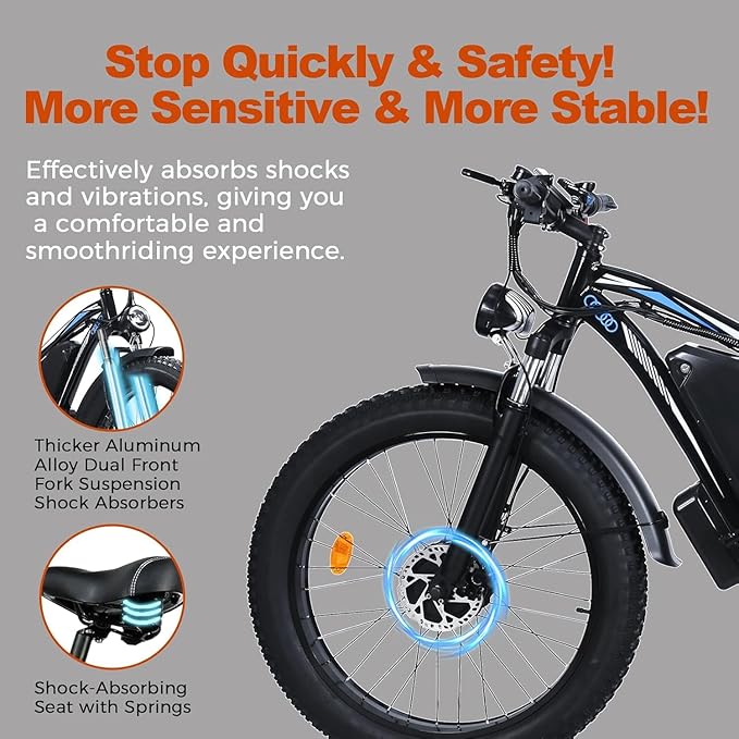 Electric Bike for Adults,39MPH/36MPH-100 Miles/90 Miles(3000W/2000W) Electric Bicycle with 52V/48V/23Ah Battery, 26''Fat Tire Fast E-Bike