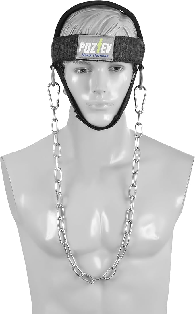 Neck Harness with Heavy-Duty Chain - Adjustable Head and Chin Straps for Neck Strength and Pain Relief
