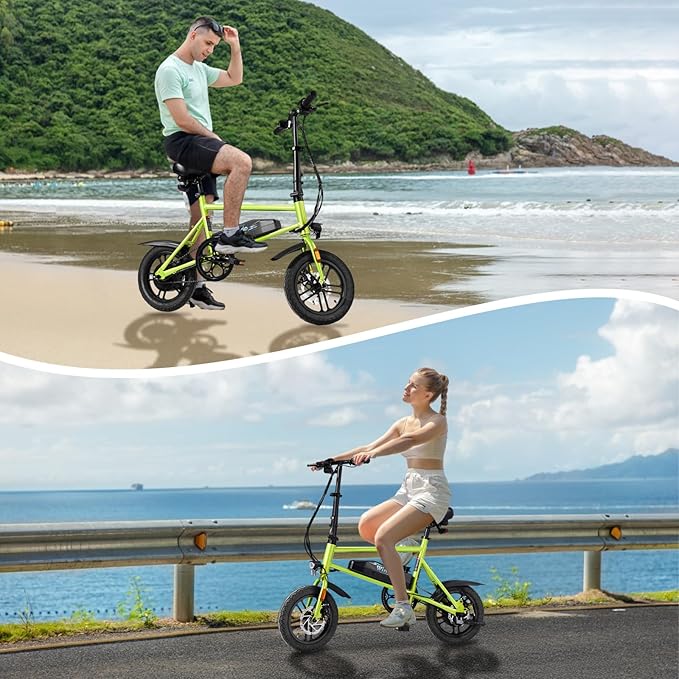 Winado Electric Bike for Adults, 14" Folding Electric Bicycle 450W Motor with Dual Disc Brakes, Max Range 25Miles(Pedal-Assist) & Speed 15.5MPH, Foldable Commuter City Ebike for Adults/Teens