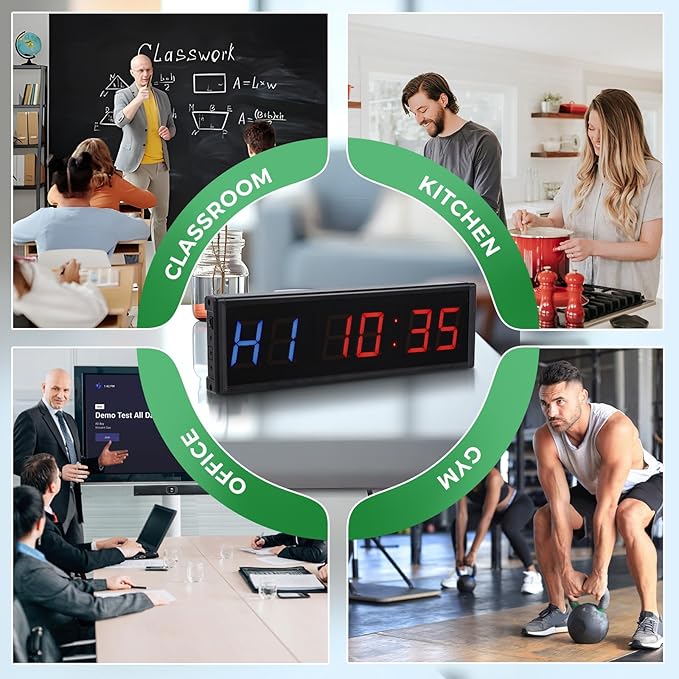 15'' Bluetooth Gym Timer Clock for Home Gym Digital Display Gym Clock Stopwatch Interval Workout Timer Adjustable Buzzer Volume with Remote and APP Control for Sport Boxing Fitness Kitchen
