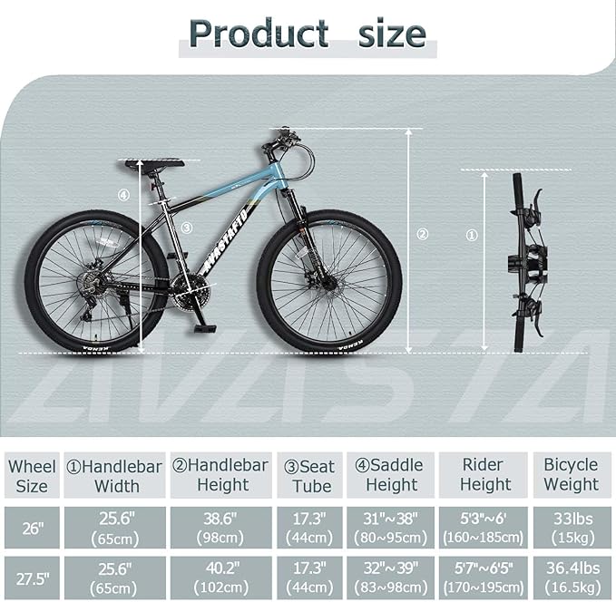 AVASTA Earth 26 27.5 inch Mountain Bike with 21-Speed,Aluminum Frame, Dual Disc Brake, Comfortable Saddle,Multiple Colors