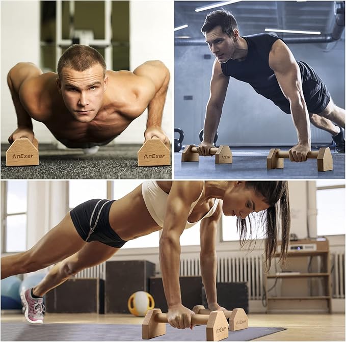 Push Up Stands, Handstand Parallettes Bars, Solid Wood Push Up Bars with Non-Slip Mat Push up Handles for Floor Exercise Home Workout Equipment for Men & Women Strength Training