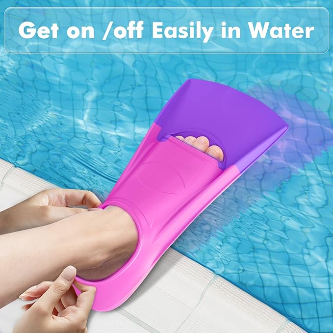 Gintenco Swim Fins, Kids Swim Training Fins for Lap Swimming, Travel Size Flippers with Mesh Bag, Silicone Swimming Fins for Kids Teens Adults Women Men