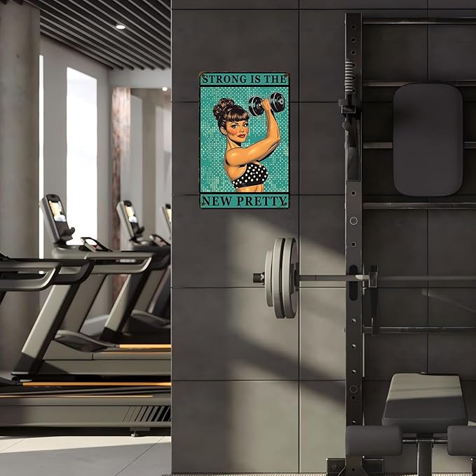 Gym Room Sign Weightlifting Metal Poster Strong Is The New Pretty Motivational Sign for Gym Workout for Home Fitness 12 * 8inch