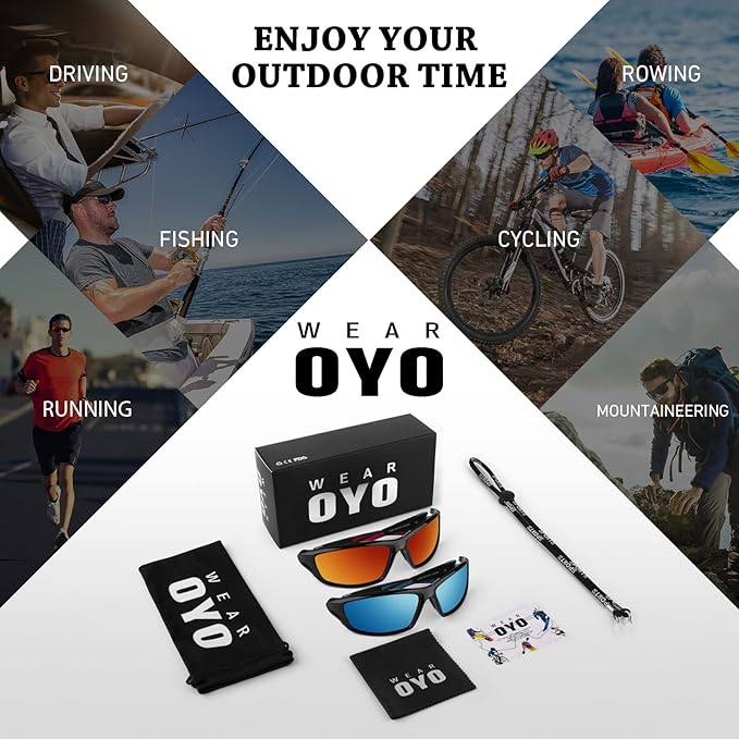 Polarized Sports Sunglasses for Men Women,Fishing Driving Rectangular Goggles UV400 Protection