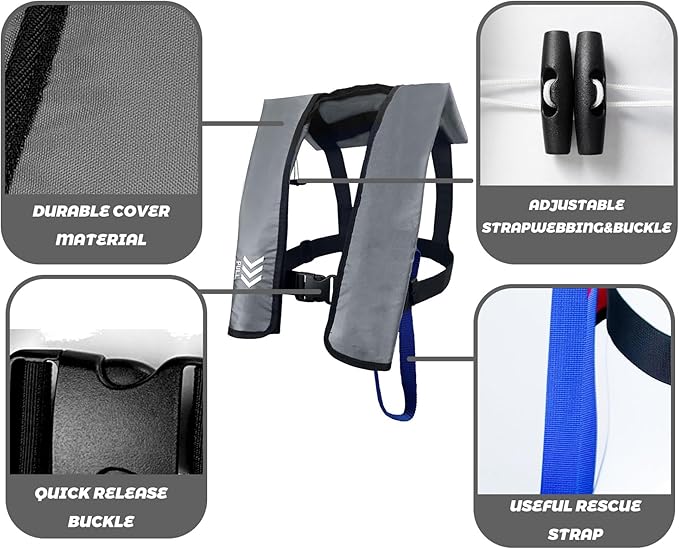 Manual Inflatable Life Jacket|Life Vest for Adults|PFD Low Profile|Supports up to 330 lbs(YSH700)