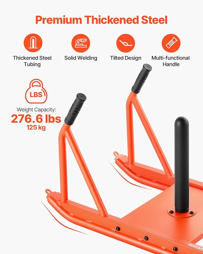 VEVOR Weight Sled, Steel Power Sled, Fitness Strength Training Sleds for Athletic Exercise Speed Improvement, Workout Fitness Equipment with Handle, Compatible with 1/2 in Weight Plates, Orange
