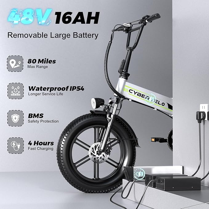 DriftGod Folding Electric Bike for Adults β 1000W Motor, 20"x3" Fat Tire, 48V Removable Battery, All-Terrain E-Bike with 7-Speed, Front Suspension β Powerful Foldable Ebike for Commuter