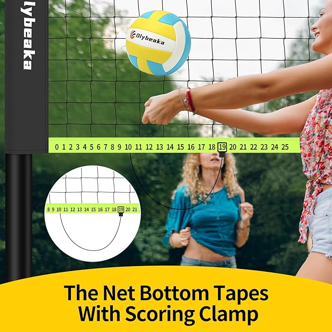 Portable Outdoor Volleyball Net Set for Backyard Beach with Adjustable Poles, Soft PU Volleyball & Pump, Carry Bag and Durable Anti-Sagging Net