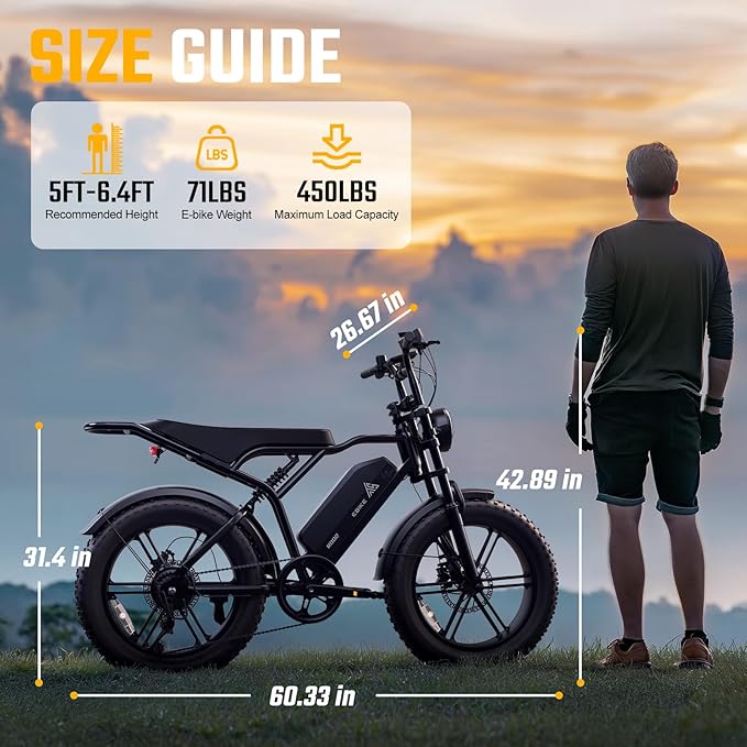 TST Electric Bike for Adults, 1500W Peak Brushless Motor 28 MPH 60 Miles/110 Miles Fat Tire E Bike with 48V 15Ah/ 25Ah Removable Battery 20" Electric Dirt Bike Hydraulic Suspension and 7-Speed