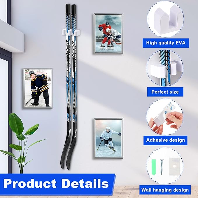 Yousoontic Hockey Stick Holder Wall Mount, 1-6 Stick Capacity, Ice and Field Hockey Organizer (Decor & Storage 2-in-1) for Home Garage Room Office Sports Decoration
