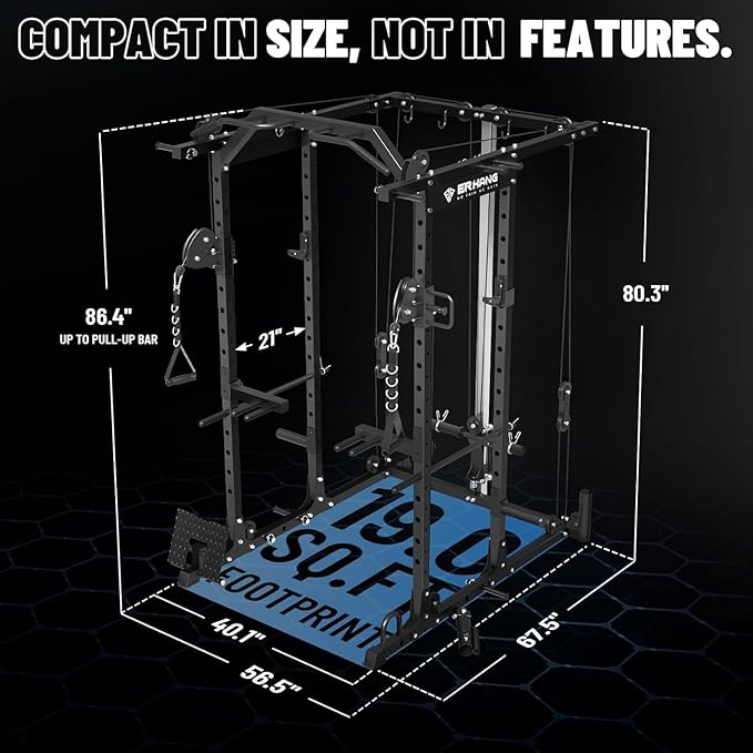 Mikolo Power Cage, Power Rack with Cable Crossover System, 1500LBS Squat Rack with LAT Pull Down System, Workout Cage with Pulley System for Fitness Home Gym