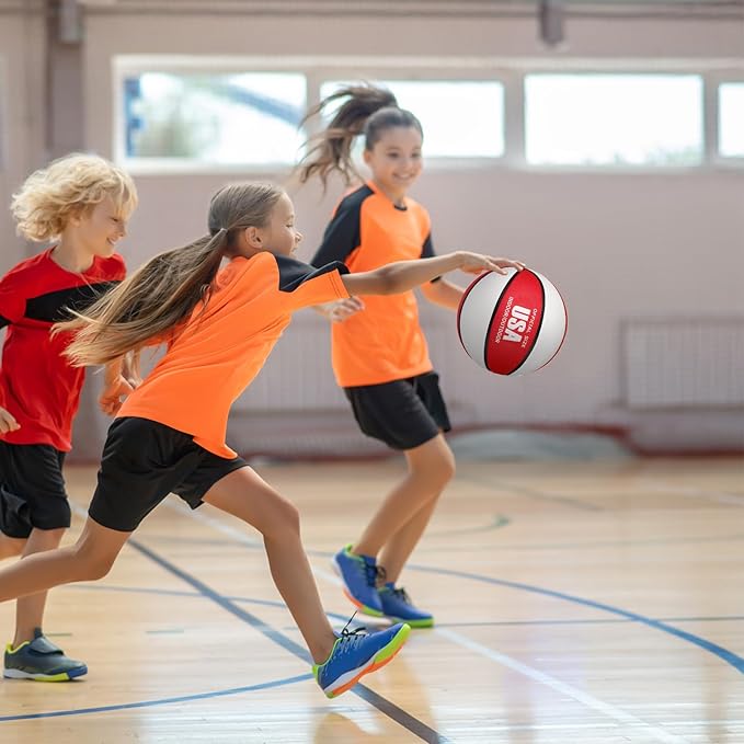 Libima 6 Pcs Official Basketball Indoor Outdoor 2 Color Printed Rubber Basketball with Pump for Game Practice Training Kids Adults Back to School