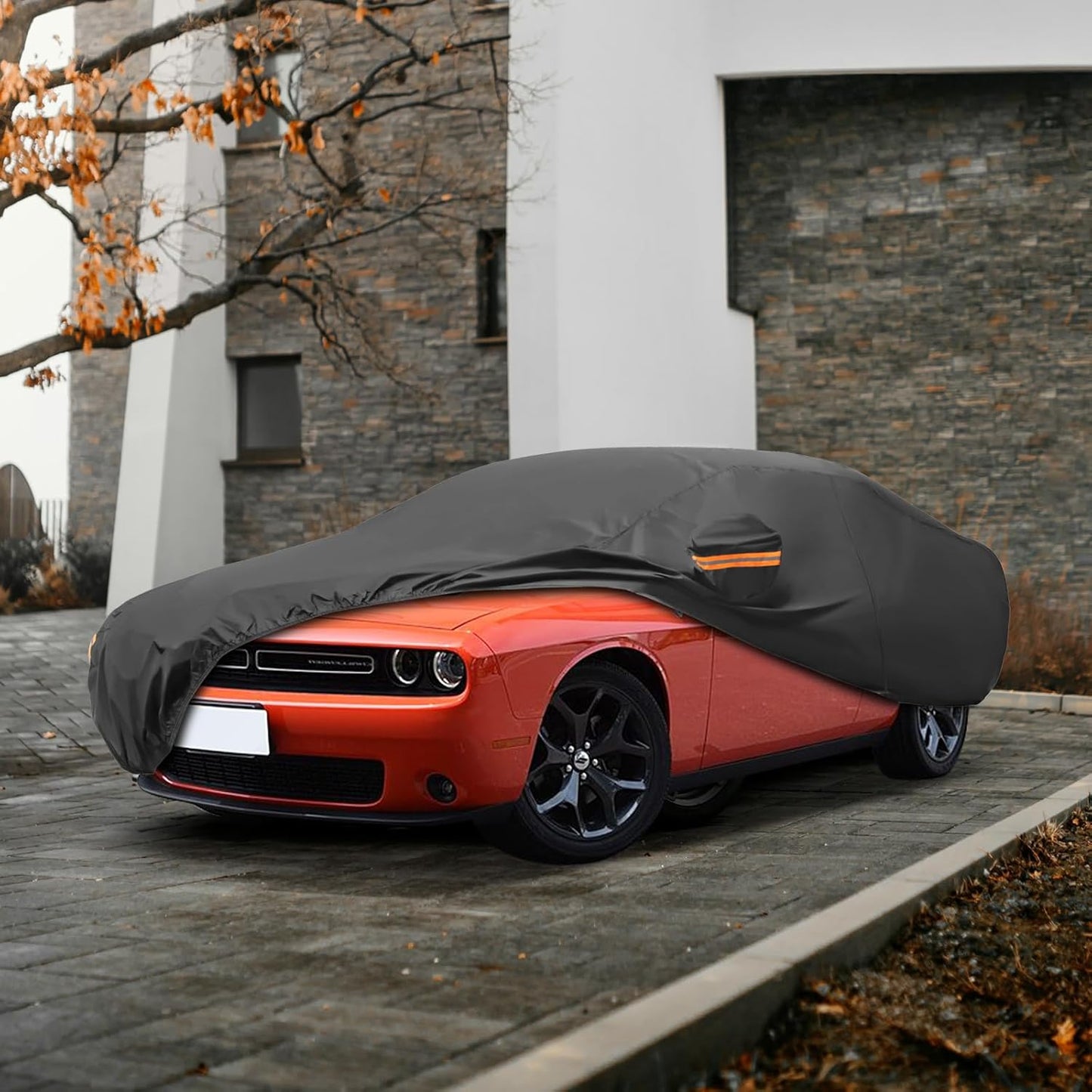 MORNYRAY Compatible with Dodge Challenger,Car Cover Outdoor Waterproof Sun Rain Snow Hail Protection with Driver Door Zipper (Black, Custom Fit Dodge Challenger)