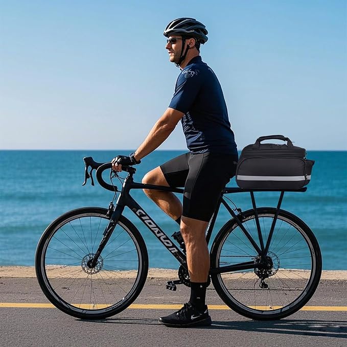 27L Adjustable Bike Pannier Bag with Hidden Rain Cover, 360° Reflective Strips, Multi-Functional Bicycle Saddle Bag for Grocery Shopping, Commuting, Cycling & Travel, Handheld & Crossbody Design