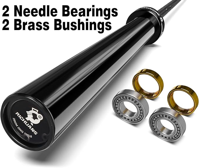 Olympic Barbell 45lb (20kg) - 7ft Bearing Spin Bar for Weightlifting and Strength Training,Ceramic Coating,500 LBS Capacity,28mm High Whip,Fits 2" Plates,for Home Gym