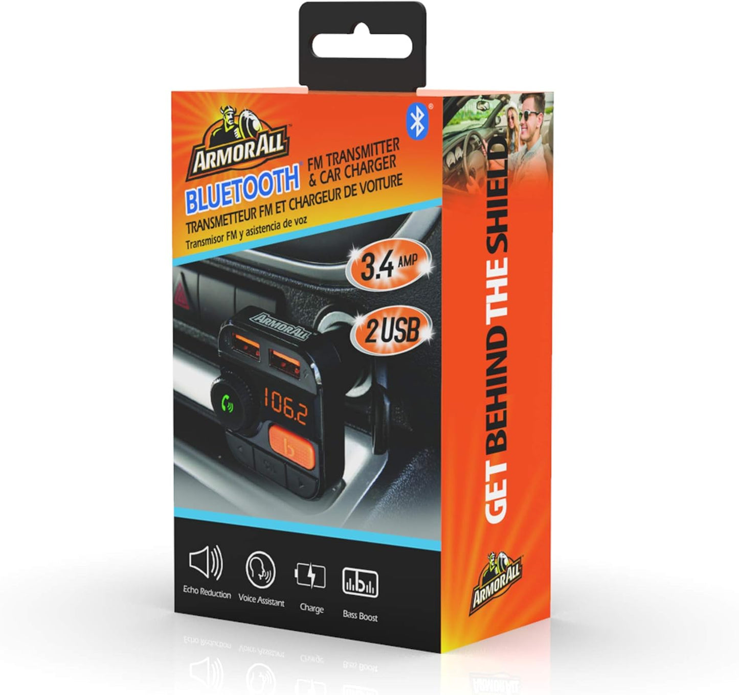 Xtreme Digital Lifestyle Accessories Armor All Wireless Bluetooth FM Transmitter with Dual Port USB Charging, Voice Controls, Bass Boost, Hands-Free Calling and Music Streaming,Block,AHF9-1010-BLK