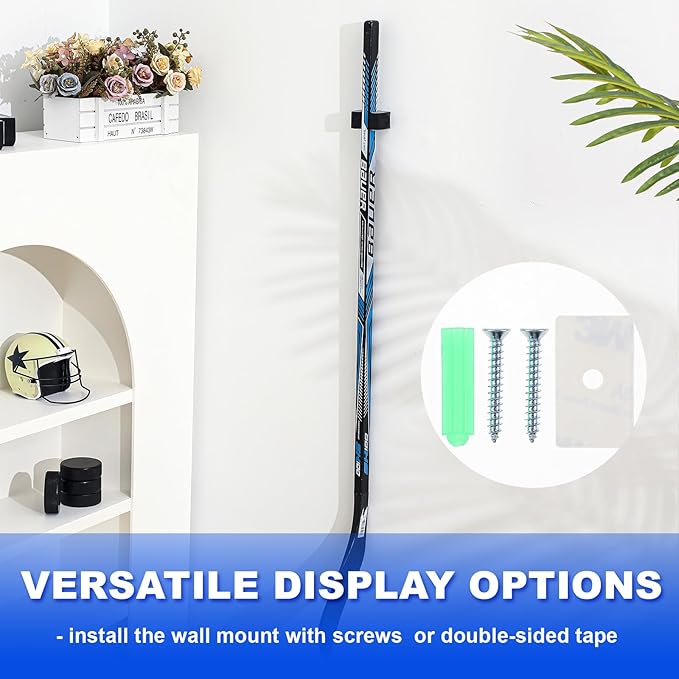 Yousoontic Hockey Stick Holder Wall Mount, 1-6 Stick Capacity, Ice and Field Hockey Organizer (Decor & Storage 2-in-1) for Home Garage Room Office Sports Decoration