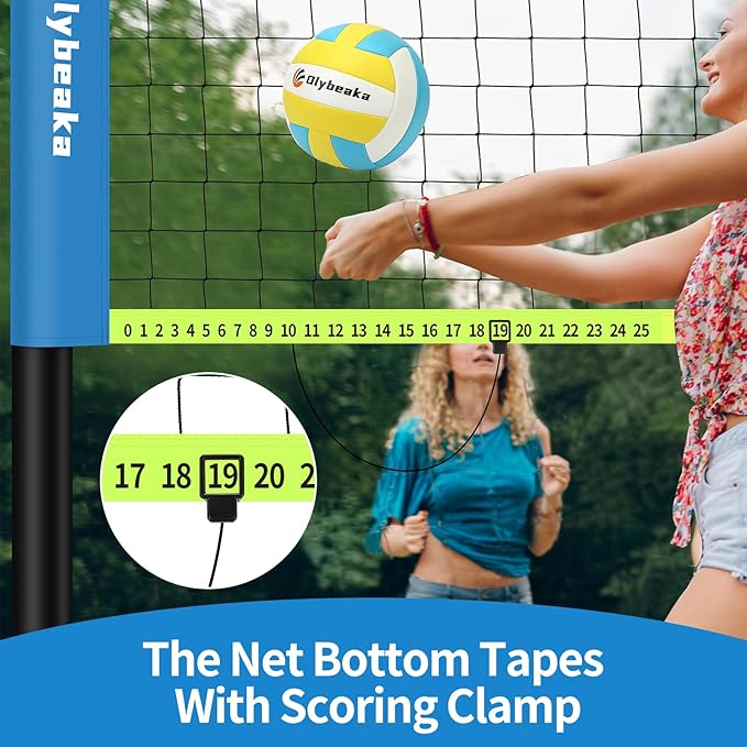 Portable Outdoor Volleyball Net Set for Backyard Beach with Adjustable Poles, Soft PU Volleyball & Pump, Carry Bag and Durable Anti-Sagging Net