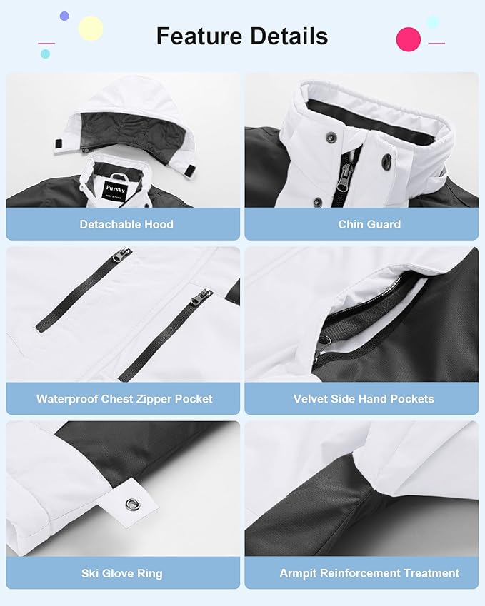 Pursky Boy's Waterproof Ski Jacket Kids Winter Snow Coats Fleece Raincoats Parka