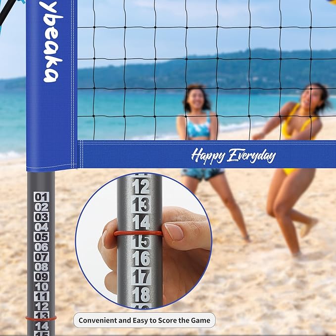 Portable Outdoor Volleyball Net Set System for Backyard Beach with Heavy Duty Poles, Durable Net, PU Volleyball & Pump, Carry Bag