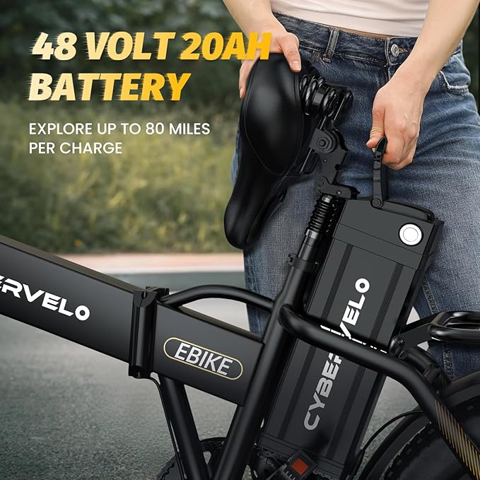 DriftGod Folding Electric Bike for Adults β 1000W Motor, 20"x3" Fat Tire, 48V Removable Battery, All-Terrain E-Bike with 7-Speed, Front Suspension β Powerful Foldable Ebike for Commuter