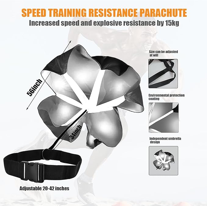 Running Speed Training, 56 inch Speed Drills Resistance Parachute Running Sprint Chute Soccer Football Sport Speed Training