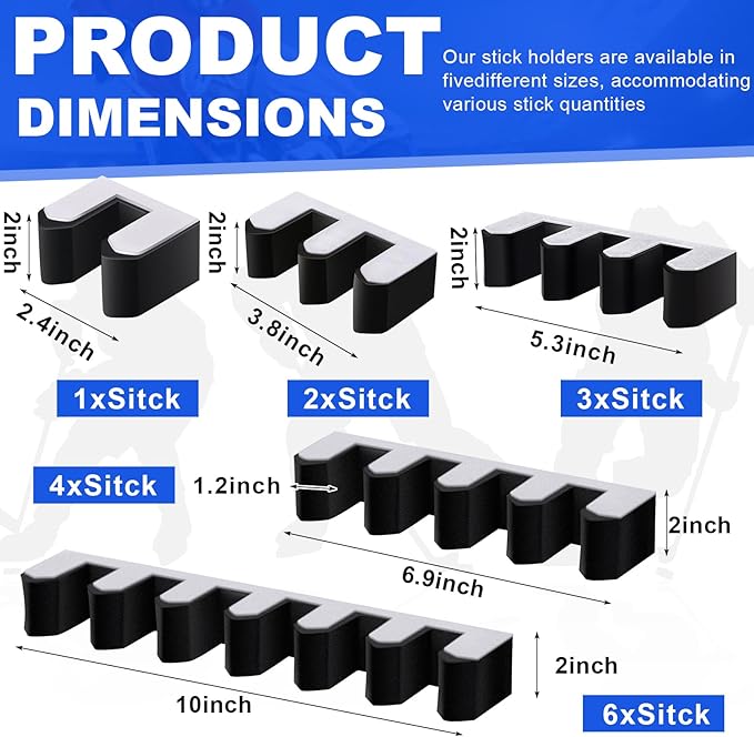 Yousoontic Hockey Stick Holder Wall Mount, 1-6 Stick Capacity, Ice and Field Hockey Organizer (Decor & Storage 2-in-1) for Home Garage Room Office Sports Decoration
