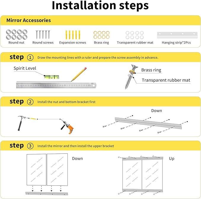 Home Gym Mirror - 55x30 Inch, 1PCS Frameless Tempered Glass Full Body Mirror for Wall Mount - Ideal for Yoga, Workout, Bedroom, Dance Studio (Silver)