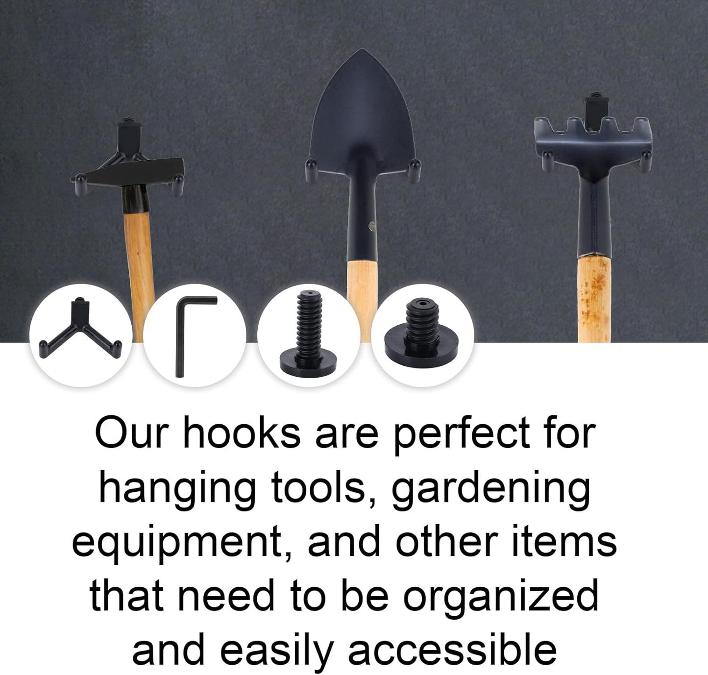 16 Pcs Storage Shed Hooks Set for Suncast, 5 Black V Shaped Tool Hooks Organizer with Long Screw Wrench Short Screw Compatible with Suncast/Craftsman Storage Shed Accessories