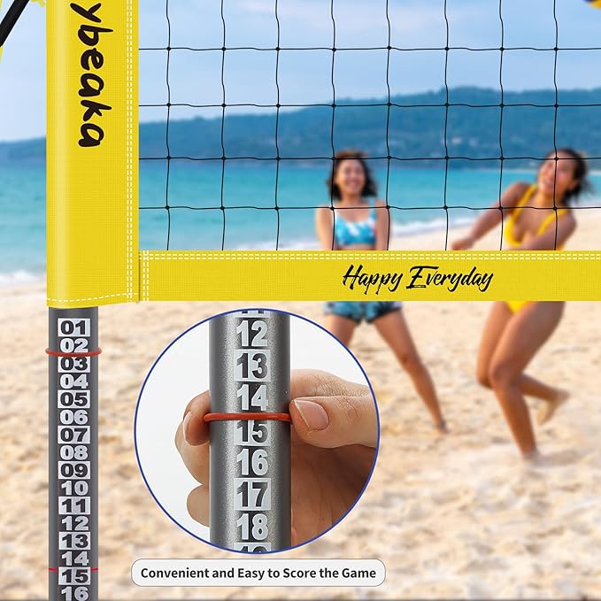 Portable Outdoor Volleyball Net Set System for Backyard Beach with Heavy Duty Poles, Durable Net, PU Volleyball & Pump, Carry Bag