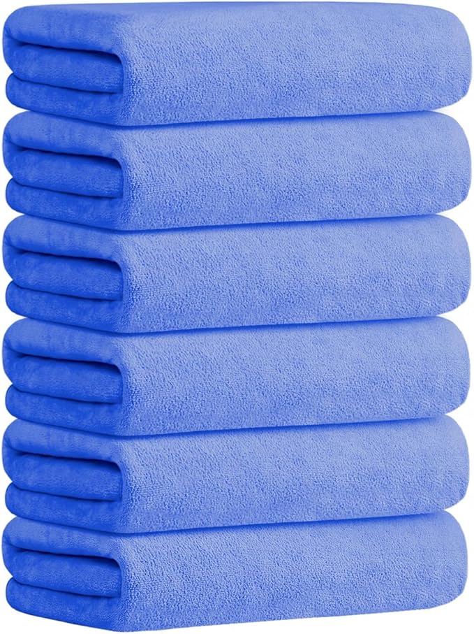 JML Bath Towels, Microfiber Bath Towel Set 6 Pack 30" x 60", Soft Absorbent Microfiber Towels for Body, No Fading Microfiber Bath Towels for Adult, Blue
