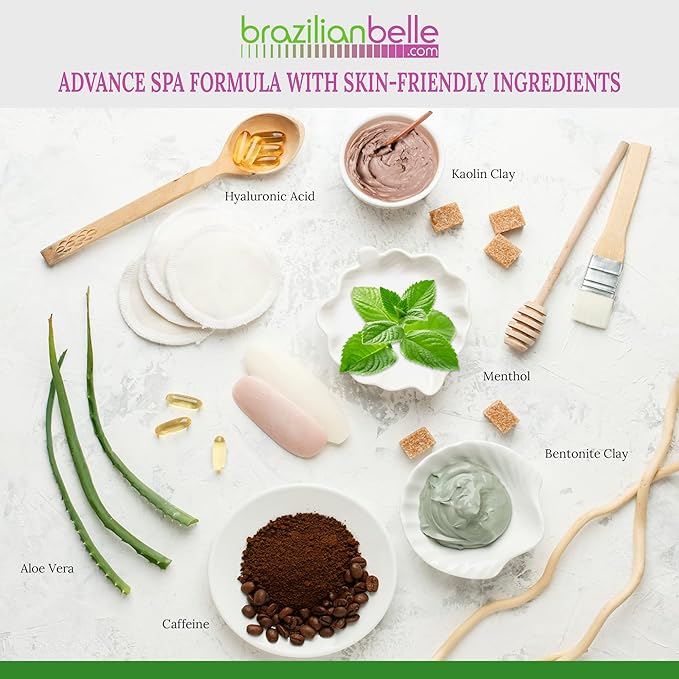 Brazilian Belle Detox Clay Body Wraps for Body Firming & Skin Tightening – Anti-Cellulite Stomach Wraps with Bentonite Clay & Aloe Vera – Complete Firming Cream Skincare Kit with up to 12 Applications