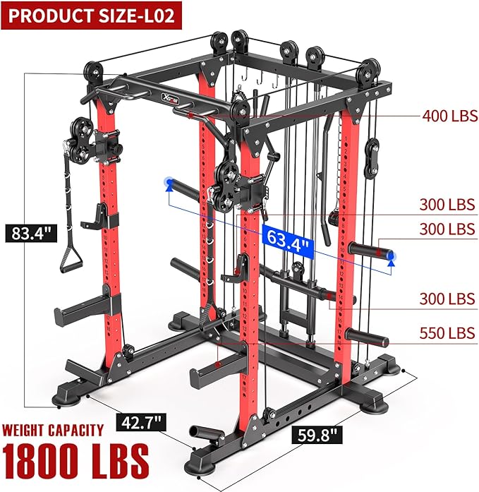 Power Rack Power Cages Multi-Function Squat Rack with Cable Crossover System Selectable More Training Attachment Weight Cage for Garage Home Gym