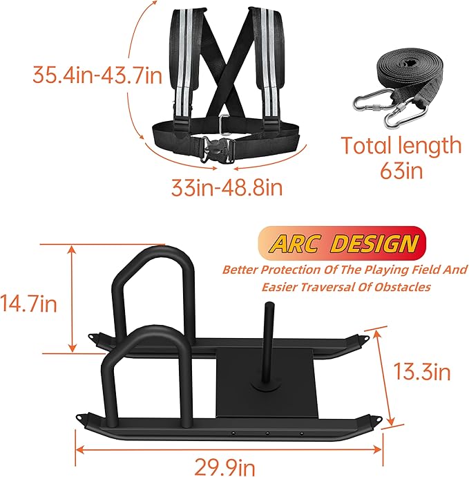 Weight Sled for Training, Heavy Duty 500 LBS Pull Push Sled for Outdoor, Indoor, Football, Durable Steel Weighted Sled, Compatible with 1" & 2" Weight Plate, Frame with Adjustable Reflective Stripe Vest