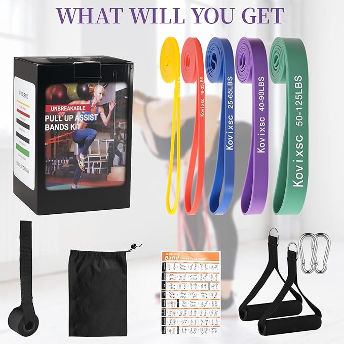 Resistance Bands for Working Out, Pull Up Assistance Bands, Exercise Workout Bands for Men & Women, Gym Bands with Door Anchor & Handle, Stretching Bands for Physical Therapy, Muscle Training