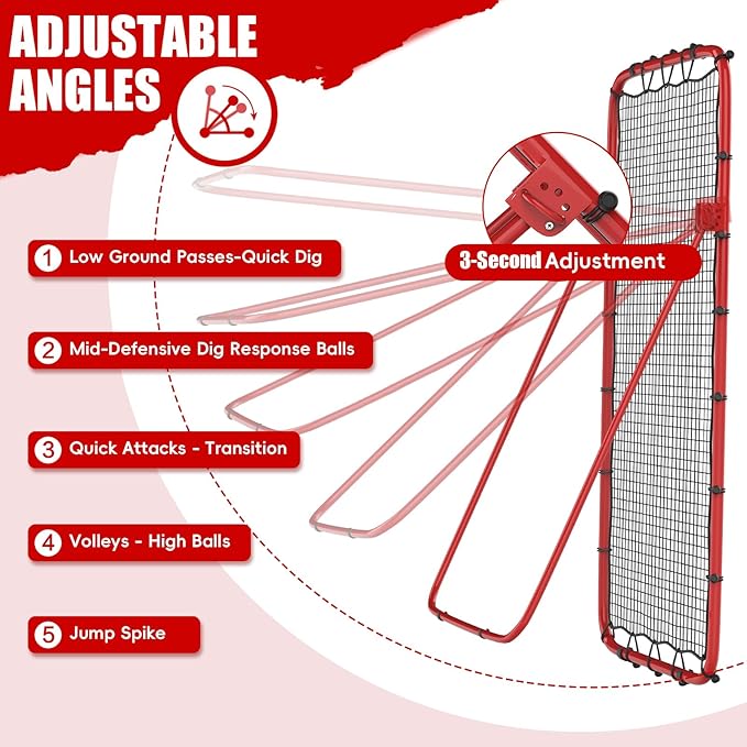 Volleyball Rebounder Net 7x4 Ft, 5-Angle Adjustable Rebounder Net for Practicing Digging, Setting, Spiking, Bounce Back Training Equipment with 2 Target Stripes & Portable Travel Bag for Storage