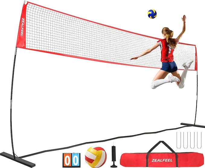 Volleyball Net, 12ft/20ft Training Set Height Adjustable, Portable Freestanding Practice for Hitting or Serving Drills, Pop up With Carry Bag for Backyard or Outdoor