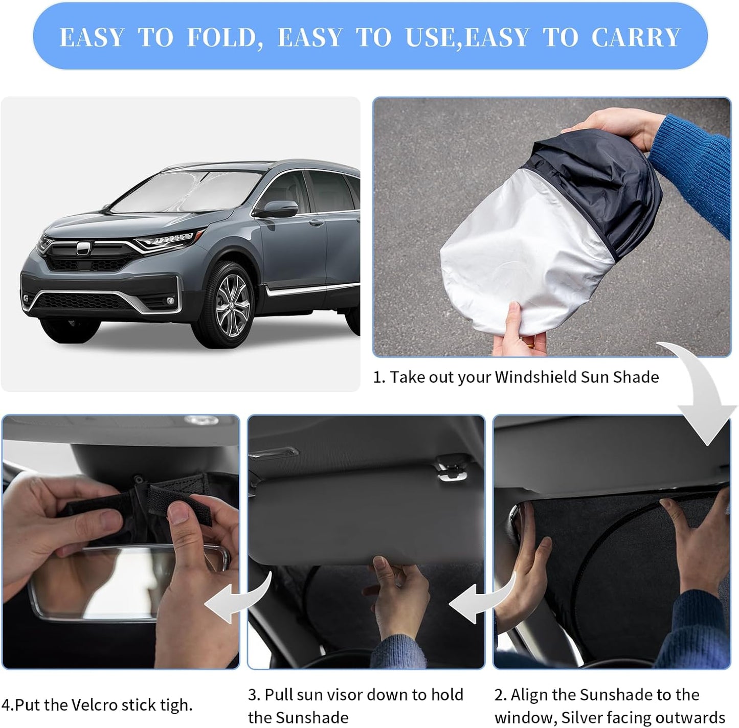 for Honda CR-V CRV 2017-2022 (Not for 2022 Sport) Sun Shade Sunshade Windshield Cover, 4-Layer Front Window Shade Custom Fit CRV Sun Visor 240T Retractable Shade Cooler Car Accessories