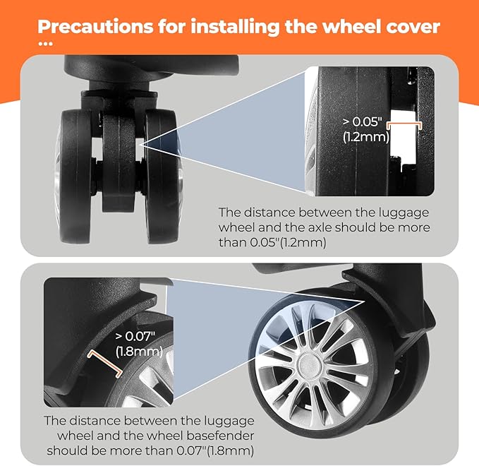 8 Pcs Upgrade Luggage Wheel Covers, Carry On Luggage Suitcases,Wear-Resistant, Anti-Noise, Silicone Wheel Protective Covers for 2-2.4" Spinner Wheel,Essential Travel Accessories (Orange)