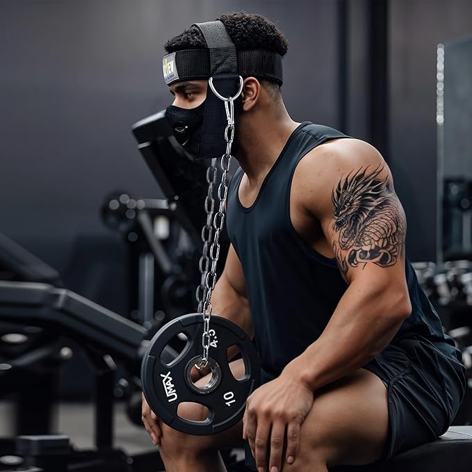 Neck Harness with Heavy-Duty Chain - Adjustable Head and Chin Straps for Neck Strength and Pain Relief