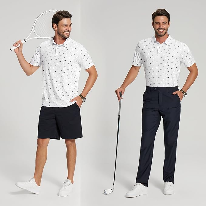 Golf Shirts for Men - Moisture Wicking Short Sleeve Performance Sport Casual Striped Collared Mens Polo Shirt