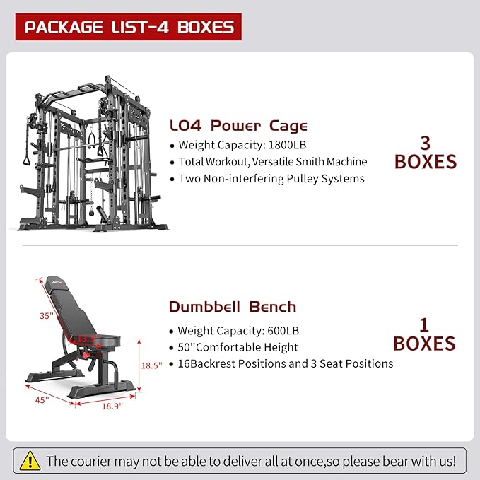 Smith Machine with Cable Crossover System, Multi-Function Power Cage Squat Rack for Home Gym, Power Rack and Packages Weight Sets.