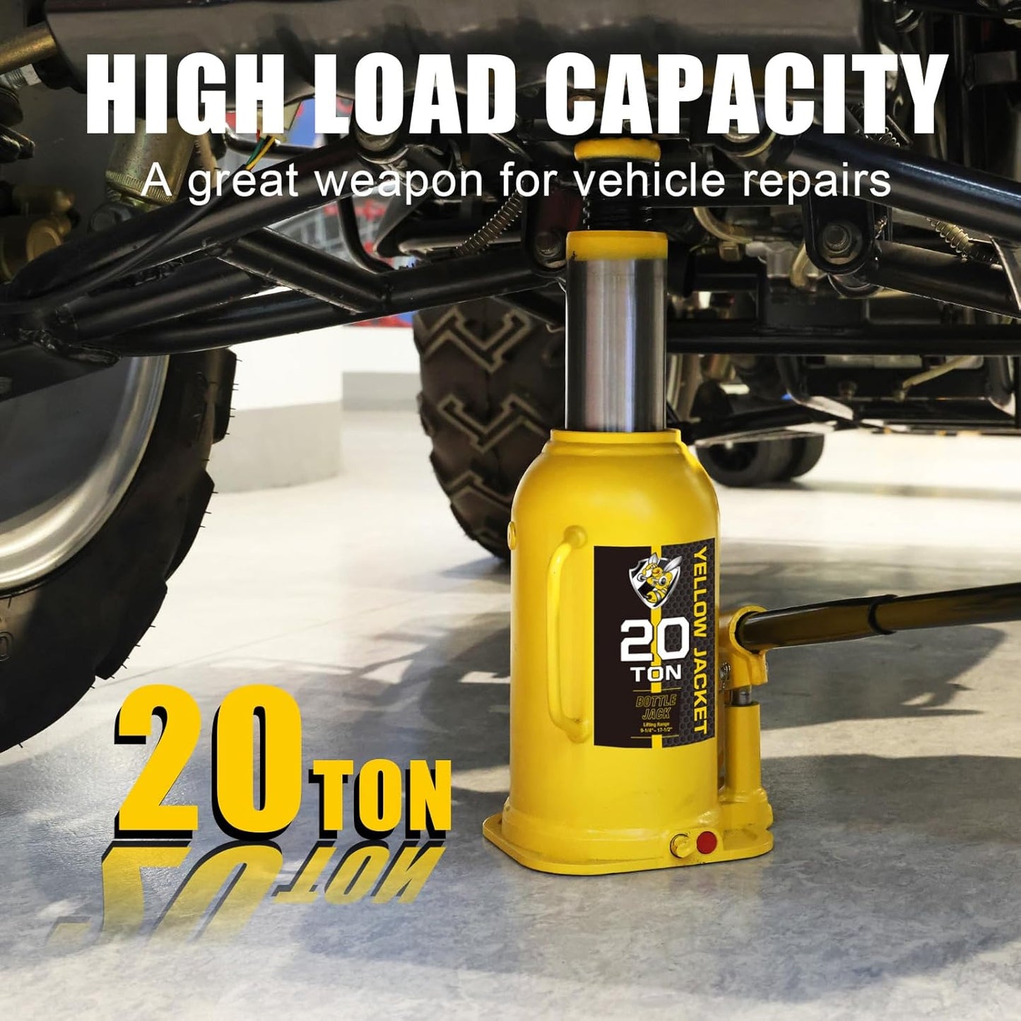 YELLOW JACKET 20 Ton Muti-Directional Welded Bottle Jack (40,000lb), Horizontal Bottle Jacks Use for Car, Pickup, Truck, RV, Auto Repair, Hydraulic Bottle Jack, Yellow