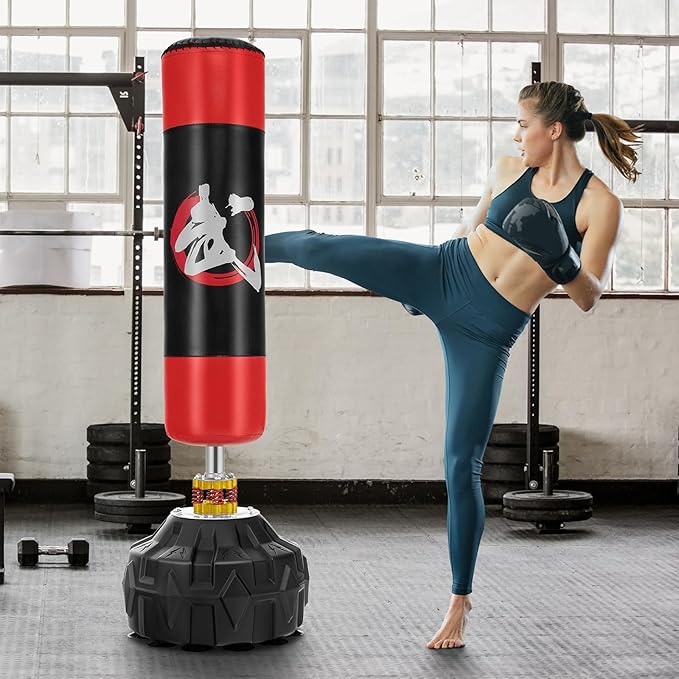 GYMAX Punching Bag for Adults, 70” Punching Stand with Suction Cup Base, TPR Shock Absorber & Multi-Layer Construction, Standing Punching Bag, Heavy Duty Boxing Equipment for Kickboxing MMA Muay