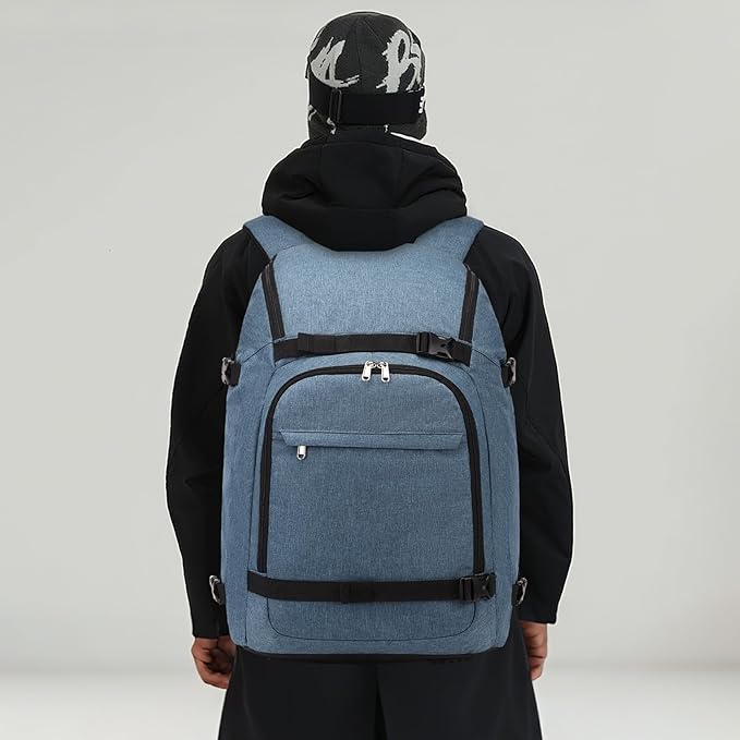 JIANYA Ski Boot Bag, 50L Waterproof Travel Backpack for Snowboard, Ski Helmet, Goggles, Gloves & Accessories, Blue