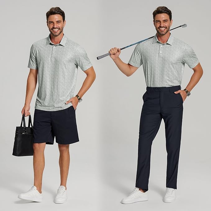 Golf Shirts for Men - Moisture Wicking Short Sleeve Performance Sport Casual Striped Collared Mens Polo Shirt