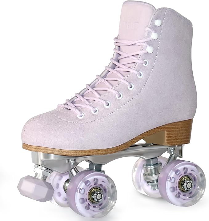 Roller Skates for Women or Men with Height Adjustable Rubber Stoppers Retro Suede Quad Roller Skates for Outdoor and Indoor